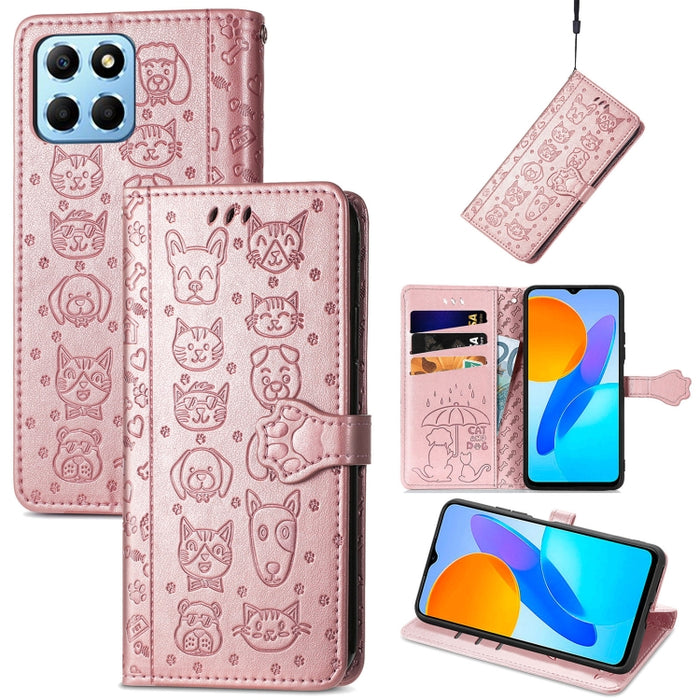 Estuche para teléfono de cuero en relieve lindo gato y perro, For Honor X8 5G, For Infinix Note 11, For Xiaomi Poco M5, For UMIDIGI A13S, For vivo T2X, For ZTE Blade A72 4G, For Huawei Mate 50 Pro