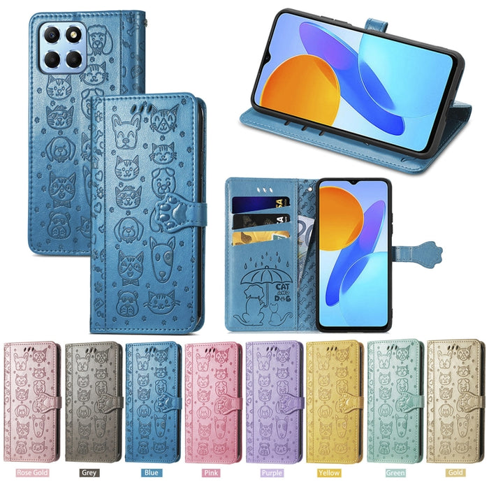 Estuche para teléfono de cuero en relieve lindo gato y perro, For Honor X8 5G, For Infinix Note 11, For Xiaomi Poco M5, For UMIDIGI A13S, For vivo T2X, For ZTE Blade A72 4G, For Huawei Mate 50 Pro