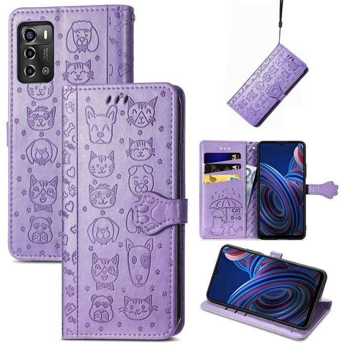 Estuche para teléfono de cuero en relieve lindo gato y perro, For Honor X8 5G, For Infinix Note 11, For Xiaomi Poco M5, For UMIDIGI A13S, For vivo T2X, For ZTE Blade A72 4G, For Huawei Mate 50 Pro