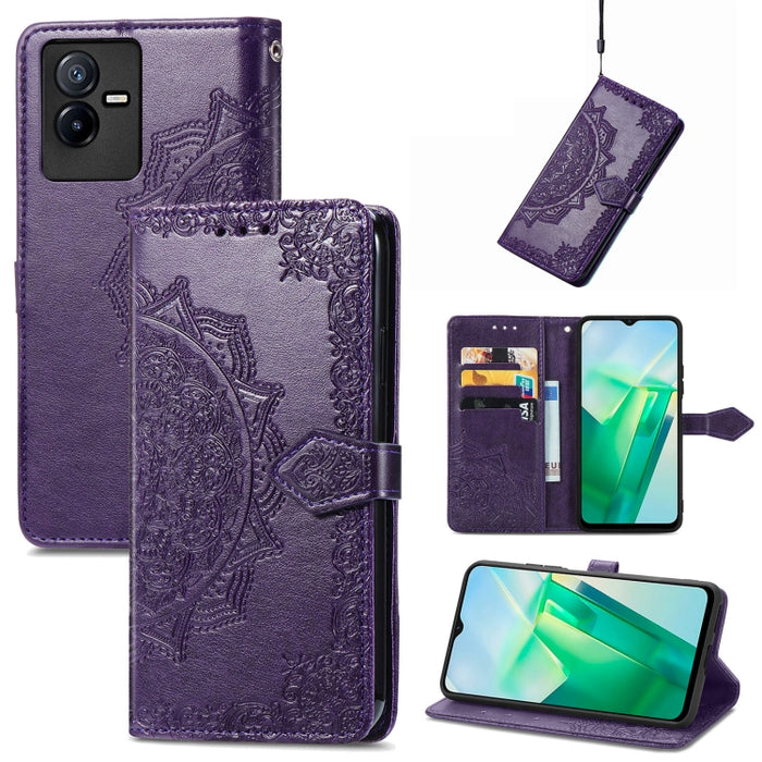 Estuche para teléfono de cuero en relieve Mandala Flower, For Xiaomi Poco X3 Pro, For Xiaomi Poco X4 GT, For Xiaomi Redmi Note 10S, For Asus Zenfone 9, For vivo T2X 5G, For vivo V23 5G, For vivo X80 Lite, For vivo X80 Pro