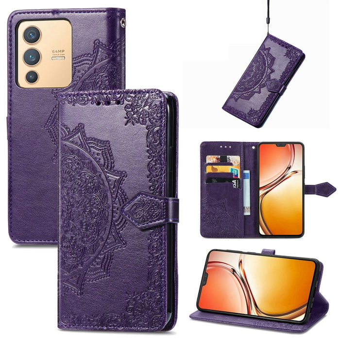 Estuche para teléfono de cuero en relieve Mandala Flower, For Xiaomi Poco X3 Pro, For Xiaomi Poco X4 GT, For Xiaomi Redmi Note 10S, For Asus Zenfone 9, For vivo T2X 5G, For vivo V23 5G, For vivo X80 Lite, For vivo X80 Pro