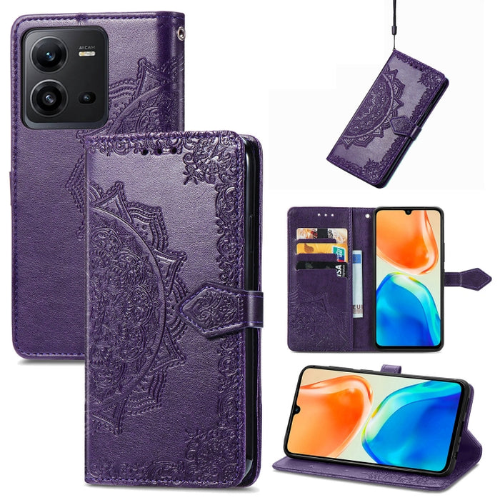 Estuche para teléfono de cuero en relieve Mandala Flower, For Xiaomi Poco X3 Pro, For Xiaomi Poco X4 GT, For Xiaomi Redmi Note 10S, For Asus Zenfone 9, For vivo T2X 5G, For vivo V23 5G, For vivo X80 Lite, For vivo X80 Pro