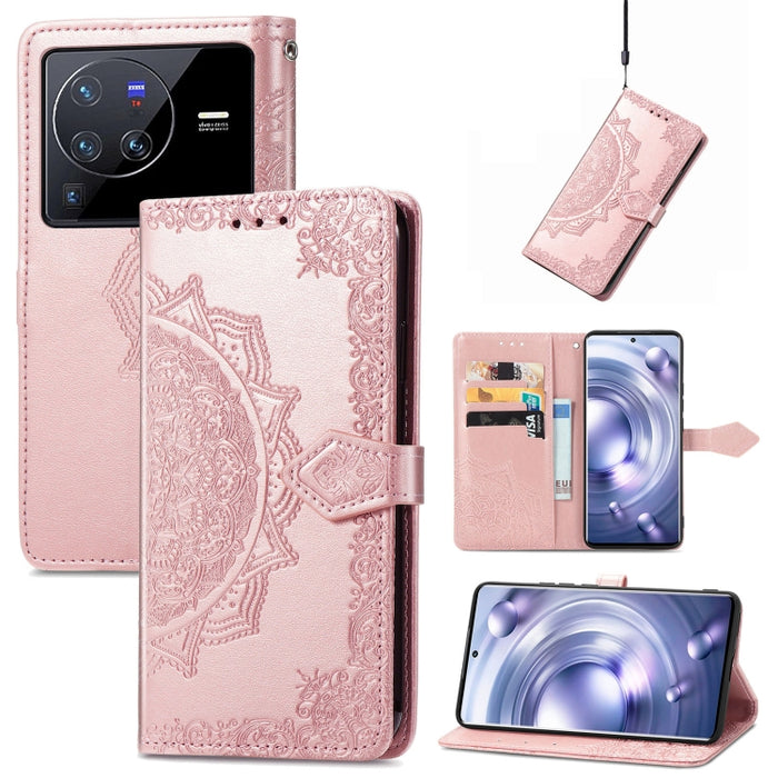 Estuche para teléfono de cuero en relieve Mandala Flower, For Xiaomi Poco X3 Pro, For Xiaomi Poco X4 GT, For Xiaomi Redmi Note 10S, For Asus Zenfone 9, For vivo T2X 5G, For vivo V23 5G, For vivo X80 Lite, For vivo X80 Pro