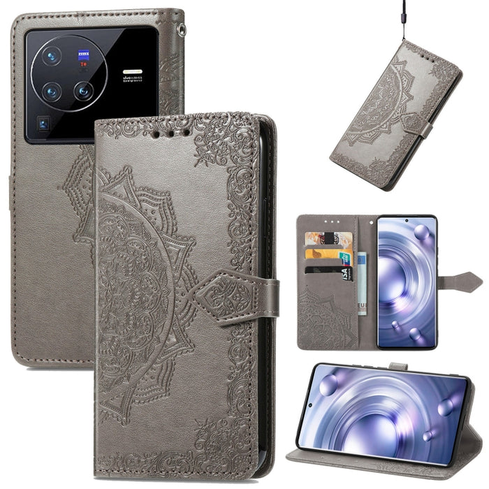 Estuche para teléfono de cuero en relieve Mandala Flower, For Xiaomi Poco X3 Pro, For Xiaomi Poco X4 GT, For Xiaomi Redmi Note 10S, For Asus Zenfone 9, For vivo T2X 5G, For vivo V23 5G, For vivo X80 Lite, For vivo X80 Pro