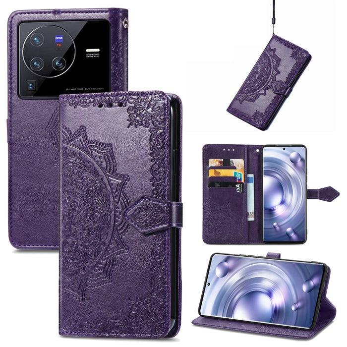 Estuche para teléfono de cuero en relieve Mandala Flower, For Xiaomi Poco X3 Pro, For Xiaomi Poco X4 GT, For Xiaomi Redmi Note 10S, For Asus Zenfone 9, For vivo T2X 5G, For vivo V23 5G, For vivo X80 Lite, For vivo X80 Pro