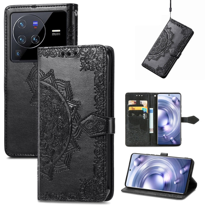 Estuche para teléfono de cuero en relieve Mandala Flower, For Xiaomi Poco X3 Pro, For Xiaomi Poco X4 GT, For Xiaomi Redmi Note 10S, For Asus Zenfone 9, For vivo T2X 5G, For vivo V23 5G, For vivo X80 Lite, For vivo X80 Pro