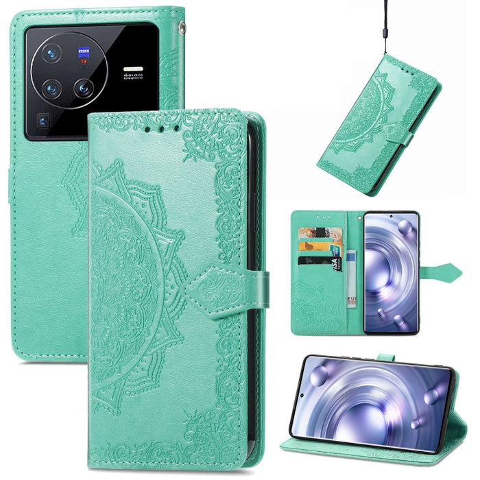 Estuche para teléfono de cuero en relieve Mandala Flower, For Xiaomi Poco X3 Pro, For Xiaomi Poco X4 GT, For Xiaomi Redmi Note 10S, For Asus Zenfone 9, For vivo T2X 5G, For vivo V23 5G, For vivo X80 Lite, For vivo X80 Pro
