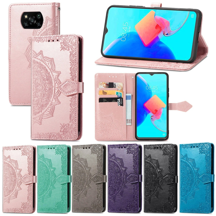 Estuche para teléfono de cuero en relieve Mandala Flower, For Xiaomi Poco X3 Pro, For Xiaomi Poco X4 GT, For Xiaomi Redmi Note 10S, For Asus Zenfone 9, For vivo T2X 5G, For vivo V23 5G, For vivo X80 Lite, For vivo X80 Pro