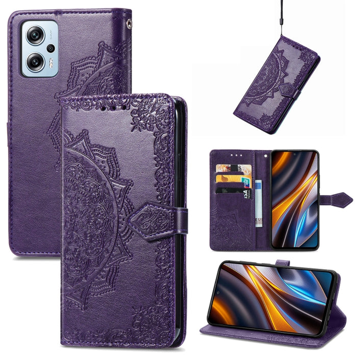Estuche para teléfono de cuero en relieve Mandala Flower, For Xiaomi Poco X3 Pro, For Xiaomi Poco X4 GT, For Xiaomi Redmi Note 10S, For Asus Zenfone 9, For vivo T2X 5G, For vivo V23 5G, For vivo X80 Lite, For vivo X80 Pro