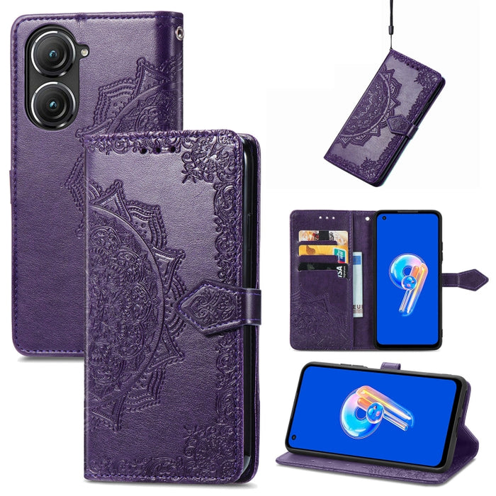 Estuche para teléfono de cuero en relieve Mandala Flower, For Xiaomi Poco X3 Pro, For Xiaomi Poco X4 GT, For Xiaomi Redmi Note 10S, For Asus Zenfone 9, For vivo T2X 5G, For vivo V23 5G, For vivo X80 Lite, For vivo X80 Pro