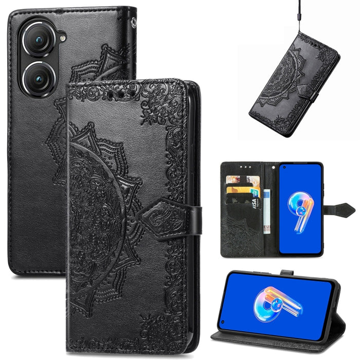 Estuche para teléfono de cuero en relieve Mandala Flower, For Xiaomi Poco X3 Pro, For Xiaomi Poco X4 GT, For Xiaomi Redmi Note 10S, For Asus Zenfone 9, For vivo T2X 5G, For vivo V23 5G, For vivo X80 Lite, For vivo X80 Pro