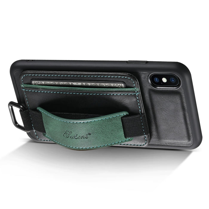 Suteni H13 Tarjeta Monedero Correa de muñeca Funda para teléfono PU, For iPhone X / XS, For iPhone XR, For iPhone XS Max
