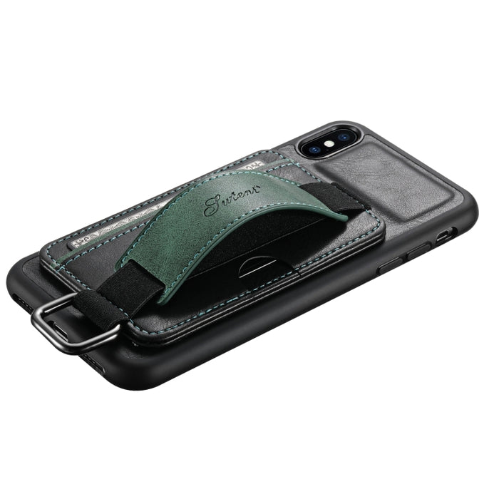 Suteni H13 Tarjeta Monedero Correa de muñeca Funda para teléfono PU, For iPhone X / XS, For iPhone XR, For iPhone XS Max