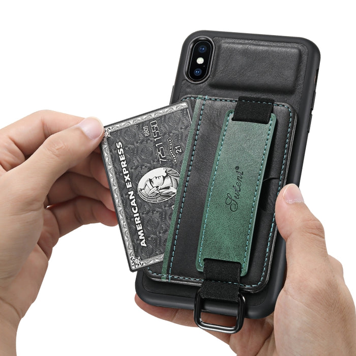 Suteni H13 Tarjeta Monedero Correa de muñeca Funda para teléfono PU, For iPhone X / XS, For iPhone XR, For iPhone XS Max