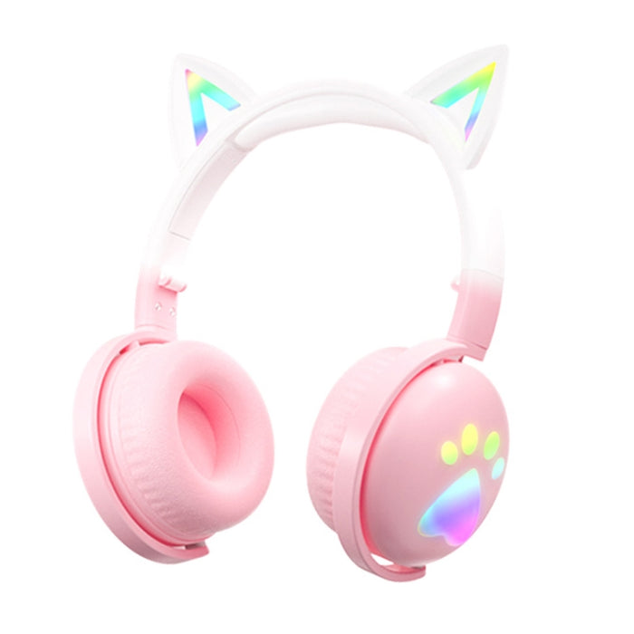 Auriculares de música inalámbricos Bluetooth con orejas de gato lindo KE28 RGB con micrófono desmontable