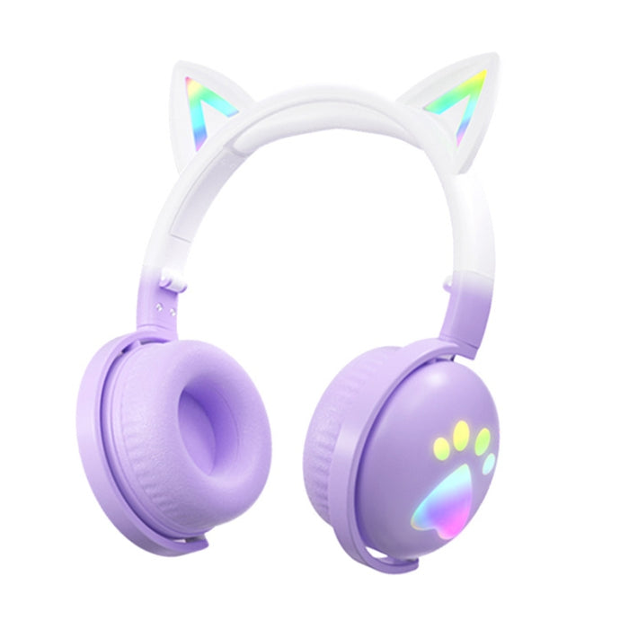 Auriculares de música inalámbricos Bluetooth con orejas de gato lindo KE28 RGB con micrófono desmontable