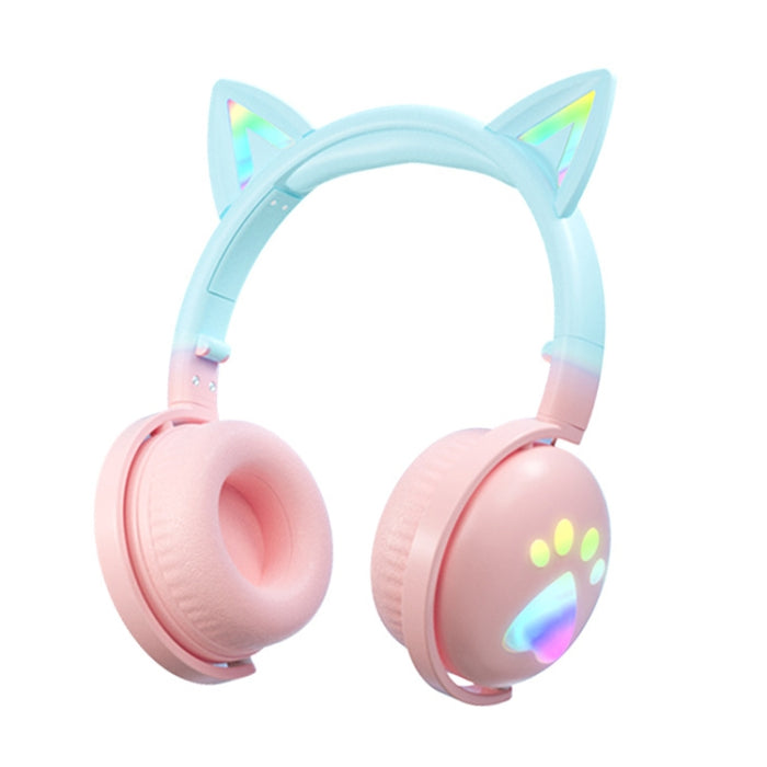 Auriculares de música inalámbricos Bluetooth con orejas de gato lindo KE28 RGB con micrófono desmontable