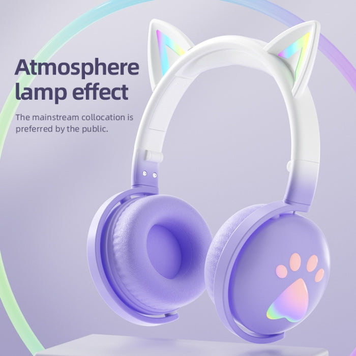Auriculares de música inalámbricos Bluetooth con orejas de gato lindo KE28 RGB con micrófono desmontable