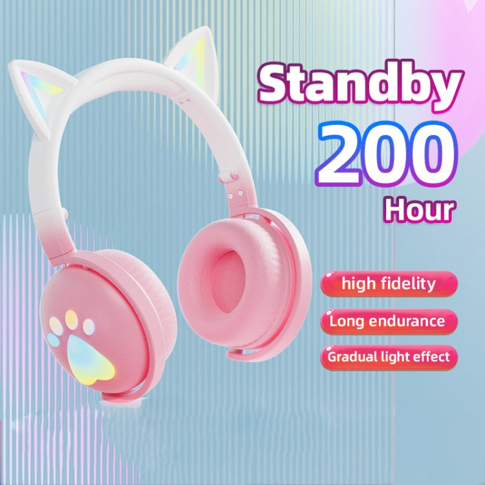 Auriculares de música inalámbricos Bluetooth con orejas de gato lindo KE28 RGB con micrófono desmontable