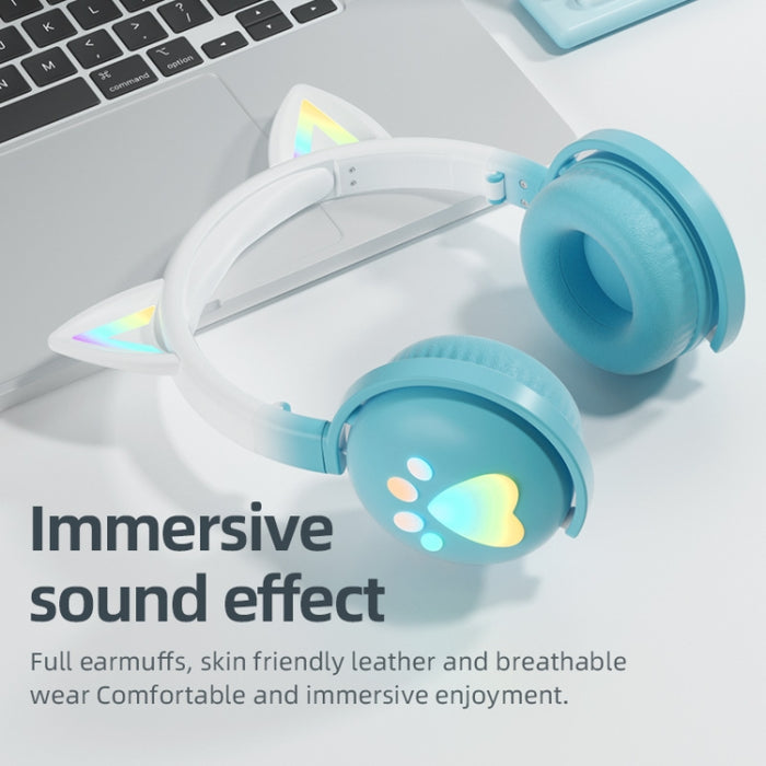 Auriculares de música inalámbricos Bluetooth con orejas de gato lindo KE28 RGB con micrófono desmontable