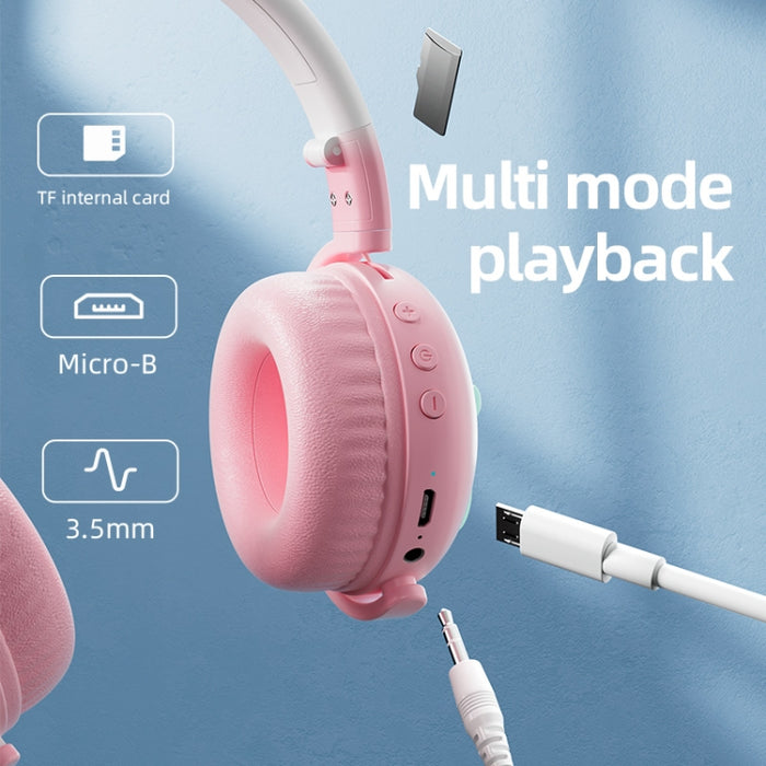 Auriculares de música inalámbricos Bluetooth con orejas de gato lindo KE28 RGB con micrófono desmontable