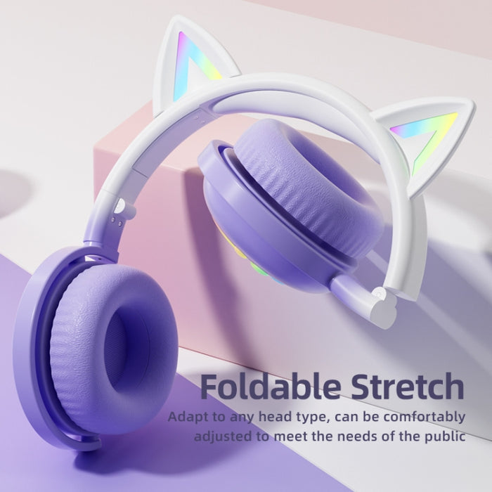 Auriculares de música inalámbricos Bluetooth con orejas de gato lindo KE28 RGB con micrófono desmontable