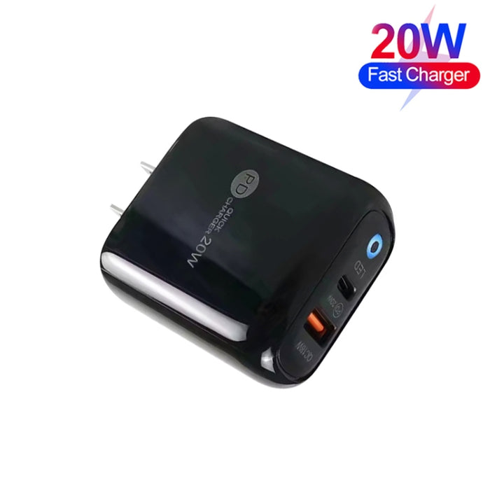 Cargador de teléfono móvil PD04 Type-C + USB con cable USB a 8 pines, enchufe de EE. UU., US Plug + USB to 8 Pin Cable