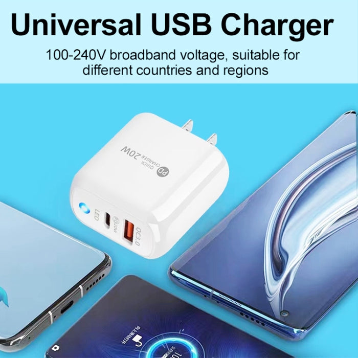 Cargador de teléfono móvil PD04 Type-C + USB con cable Type-C a 8 pines, enchufe de EE. UU., US Plug + Type-C to 8 Pin Cable