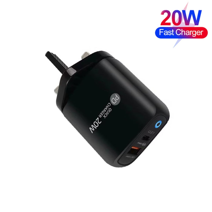 Cargador de teléfono móvil PD04 Type-C + USB con cable Type-C a 8 pines, enchufe de Reino Unido, UK Plug + Type-C to 8 Pin Cable