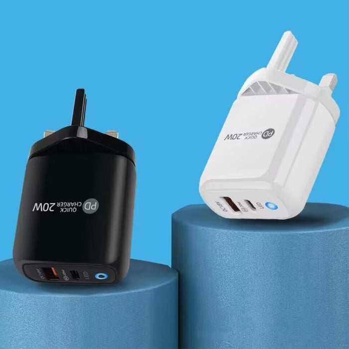 Cargador de teléfono móvil PD04 Type-C + USB con cable Type-C a 8 pines, enchufe de Reino Unido, UK Plug + Type-C to 8 Pin Cable
