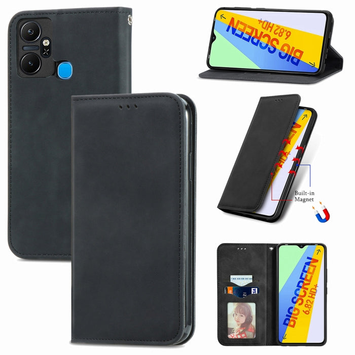 Estuche para teléfono de cuero con tapa magnética con sensación de piel retro, For Google Pixel 7A, For Infinix Smart 6 Plus, For Tecno Spark 9 Pro, For Xiaomi Mi 11 Ultra