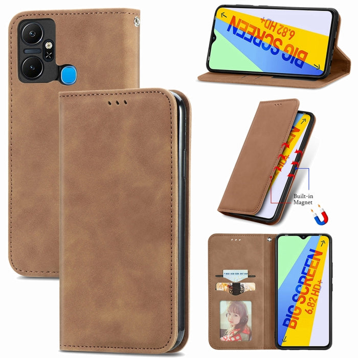 Estuche para teléfono de cuero con tapa magnética con sensación de piel retro, For Google Pixel 7A, For Infinix Smart 6 Plus, For Tecno Spark 9 Pro, For Xiaomi Mi 11 Ultra