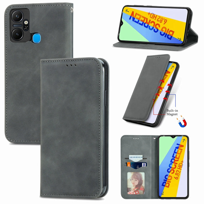 Estuche para teléfono de cuero con tapa magnética con sensación de piel retro, For Google Pixel 7A, For Infinix Smart 6 Plus, For Tecno Spark 9 Pro, For Xiaomi Mi 11 Ultra