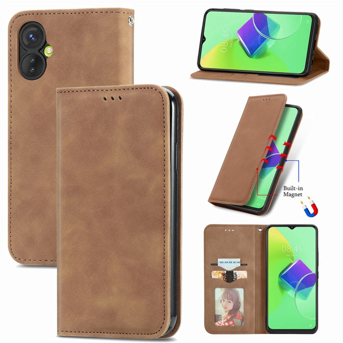 Estuche para teléfono de cuero con tapa magnética con sensación de piel retro, For Google Pixel 7A, For Infinix Smart 6 Plus, For Tecno Spark 9 Pro, For Xiaomi Mi 11 Ultra
