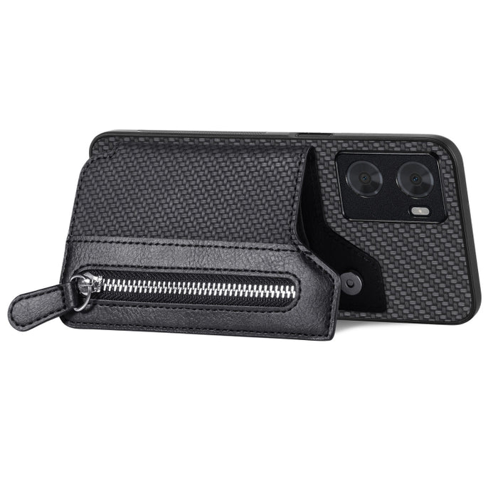 Caja del teléfono de la cartera de la cremallera del tirón de la fibra de carbono, For OPPO A57 4G, For OPPO Reno9, For OPPO Reno9 Pro+, For Xiaomi Poco M5 4G, For Realme C30, For Xiaomi 13 Pro, For Xiaomi 13, For Google Pixel 7A