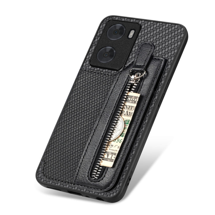 Caja del teléfono de la cartera de la cremallera del tirón de la fibra de carbono, For OPPO A57 4G, For OPPO Reno9, For OPPO Reno9 Pro+, For Xiaomi Poco M5 4G, For Realme C30, For Xiaomi 13 Pro, For Xiaomi 13, For Google Pixel 7A