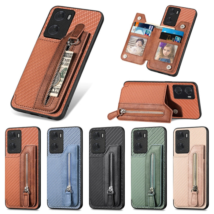 Caja del teléfono de la cartera de la cremallera del tirón de la fibra de carbono, For OPPO A57 4G, For OPPO Reno9, For OPPO Reno9 Pro+, For Xiaomi Poco M5 4G, For Realme C30, For Xiaomi 13 Pro, For Xiaomi 13, For Google Pixel 7A