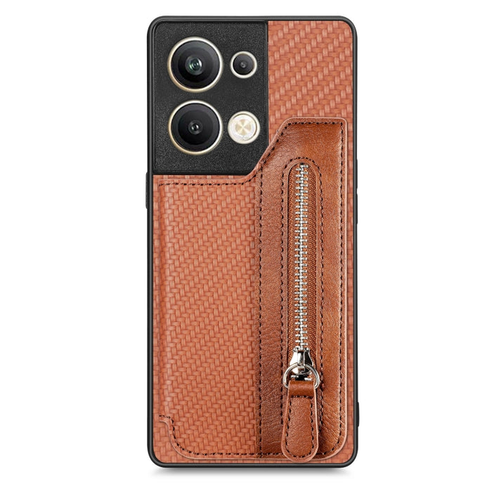 Caja del teléfono de la cartera de la cremallera del tirón de la fibra de carbono, For OPPO A57 4G, For OPPO Reno9, For OPPO Reno9 Pro+, For Xiaomi Poco M5 4G, For Realme C30, For Xiaomi 13 Pro, For Xiaomi 13, For Google Pixel 7A
