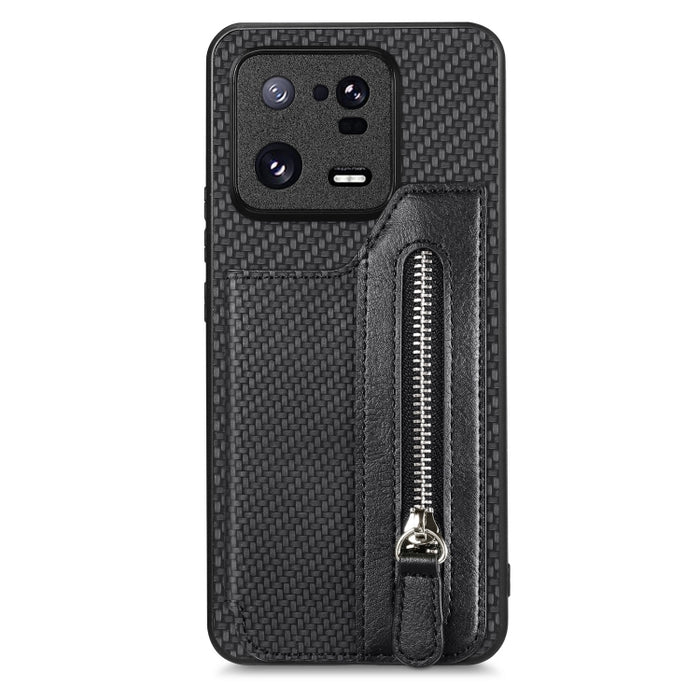Caja del teléfono de la cartera de la cremallera del tirón de la fibra de carbono, For OPPO A57 4G, For OPPO Reno9, For OPPO Reno9 Pro+, For Xiaomi Poco M5 4G, For Realme C30, For Xiaomi 13 Pro, For Xiaomi 13, For Google Pixel 7A