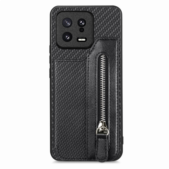 Caja del teléfono de la cartera de la cremallera del tirón de la fibra de carbono, For OPPO A57 4G, For OPPO Reno9, For OPPO Reno9 Pro+, For Xiaomi Poco M5 4G, For Realme C30, For Xiaomi 13 Pro, For Xiaomi 13, For Google Pixel 7A