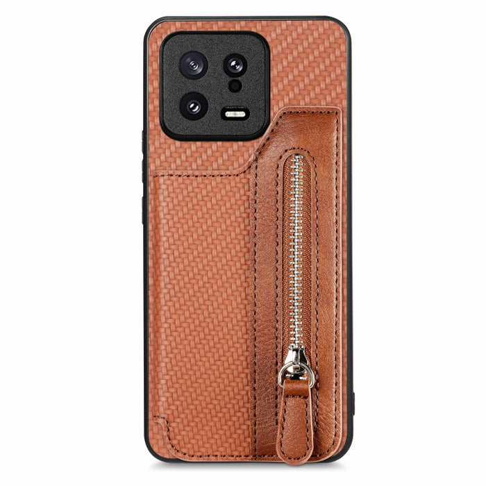 Caja del teléfono de la cartera de la cremallera del tirón de la fibra de carbono, For OPPO A57 4G, For OPPO Reno9, For OPPO Reno9 Pro+, For Xiaomi Poco M5 4G, For Realme C30, For Xiaomi 13 Pro, For Xiaomi 13, For Google Pixel 7A