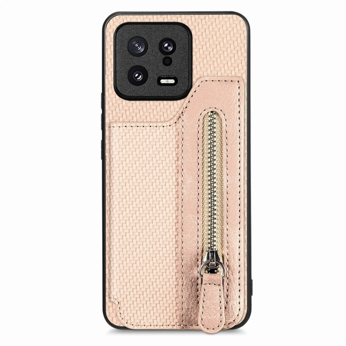 Caja del teléfono de la cartera de la cremallera del tirón de la fibra de carbono, For OPPO A57 4G, For OPPO Reno9, For OPPO Reno9 Pro+, For Xiaomi Poco M5 4G, For Realme C30, For Xiaomi 13 Pro, For Xiaomi 13, For Google Pixel 7A
