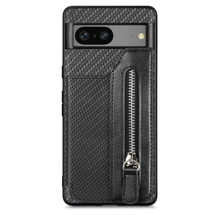 Caja del teléfono de la cartera de la cremallera del tirón de la fibra de carbono, For OPPO A57 4G, For OPPO Reno9, For OPPO Reno9 Pro+, For Xiaomi Poco M5 4G, For Realme C30, For Xiaomi 13 Pro, For Xiaomi 13, For Google Pixel 7A