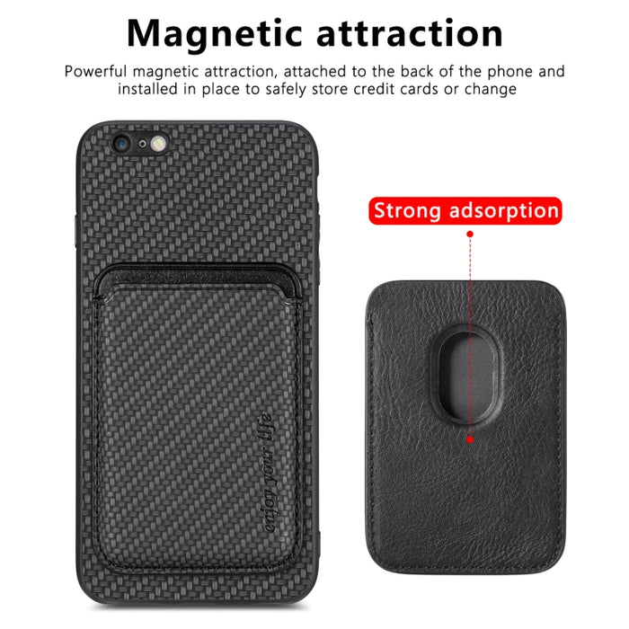 Caja de teléfono magnética Magsafe de tarjeta de cuero de fibra de carbono, For iPhone 6 Plus / 6S Plus, For iPhone 13, For iPhone 7 Plus / 8 Plus, For iPhone 11, For iPhone 12 Pro, For iPhone 12, For iPhone 13 Pro, For iPhone 6 / 6s                   ...