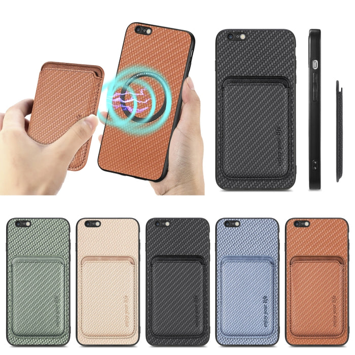 Caja de teléfono magnética Magsafe de tarjeta de cuero de fibra de carbono, For iPhone 6 Plus / 6S Plus, For iPhone 13, For iPhone 7 Plus / 8 Plus, For iPhone 11, For iPhone 12 Pro, For iPhone 12, For iPhone 13 Pro, For iPhone 6 / 6s                   ...