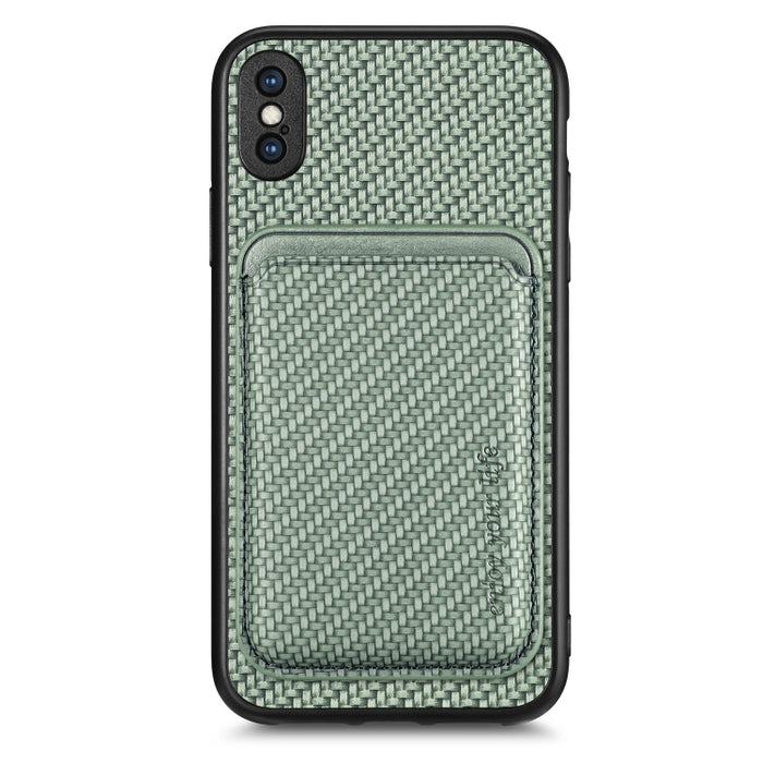 Caja de teléfono magnética Magsafe de tarjeta de cuero de fibra de carbono, For iPhone 6 Plus / 6S Plus, For iPhone 13, For iPhone 7 Plus / 8 Plus, For iPhone 11, For iPhone 12 Pro, For iPhone 12, For iPhone 13 Pro, For iPhone 6 / 6s                   ...