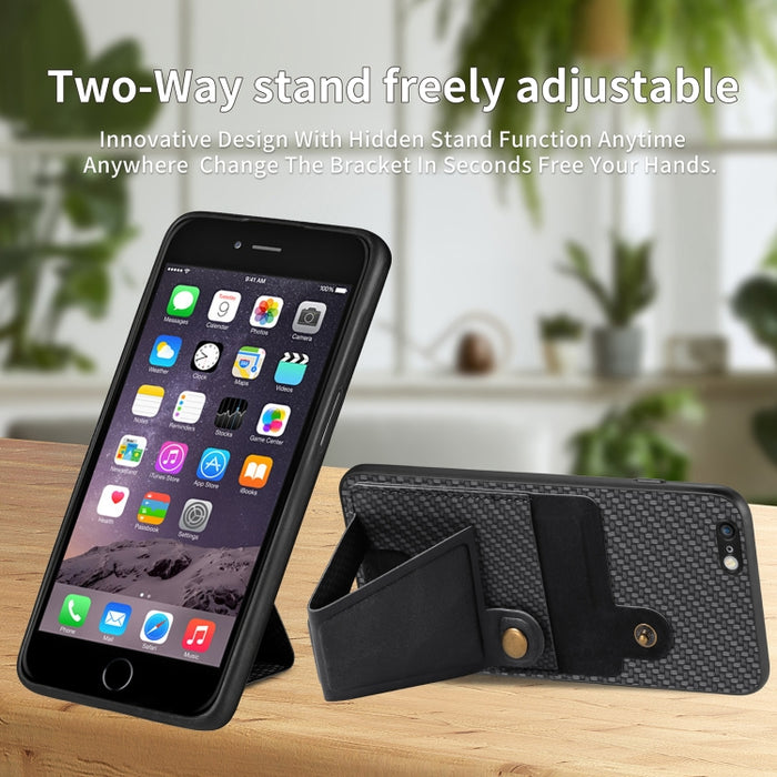 Caja del teléfono del sostenedor en forma de K de la tarjeta del tirón de la cartera de la fibra de carbono, For iPhone 6 / 6s, For iPhone 6 Plus / 6s Plus, For iPhone SE 2022 / 2020 / 7 / 8, For iPhone 7 Plus / 8 Plus, For iPhone X / XS, For iPhone XR...