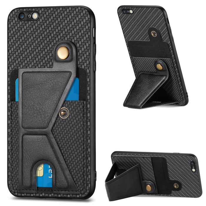 Caja del teléfono del sostenedor en forma de K de la tarjeta del tirón de la cartera de la fibra de carbono, For iPhone 6 / 6s, For iPhone 6 Plus / 6s Plus, For iPhone SE 2022 / 2020 / 7 / 8, For iPhone 7 Plus / 8 Plus, For iPhone X / XS, For iPhone XR...
