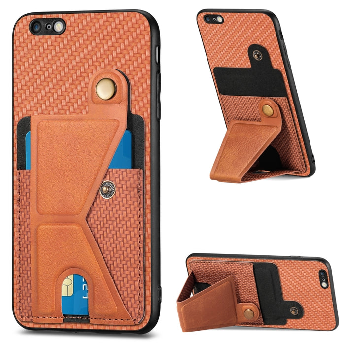 Caja del teléfono del sostenedor en forma de K de la tarjeta del tirón de la cartera de la fibra de carbono, For iPhone 6 / 6s, For iPhone 6 Plus / 6s Plus, For iPhone SE 2022 / 2020 / 7 / 8, For iPhone 7 Plus / 8 Plus, For iPhone X / XS, For iPhone XR...