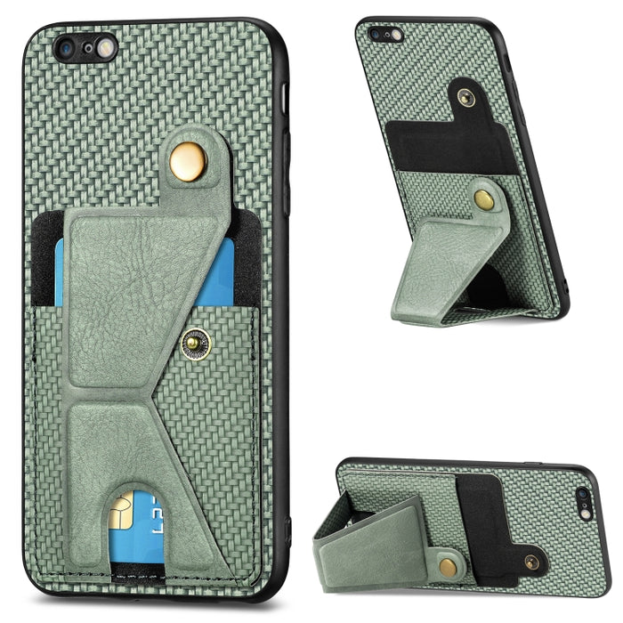 Caja del teléfono del sostenedor en forma de K de la tarjeta del tirón de la cartera de la fibra de carbono, For iPhone 6 / 6s, For iPhone 6 Plus / 6s Plus, For iPhone SE 2022 / 2020 / 7 / 8, For iPhone 7 Plus / 8 Plus, For iPhone X / XS, For iPhone XR...